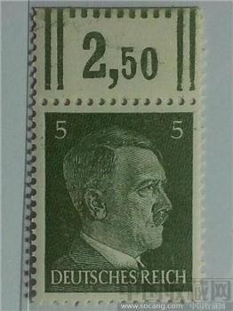 纳粹德国1942年特别发行希特勒肖像TYPE邮票“面值5”惊恐震撼-收藏网