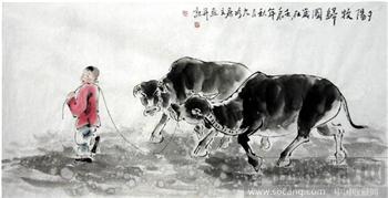 何奕兴·四尺国画人物《牧牛图》-收藏网