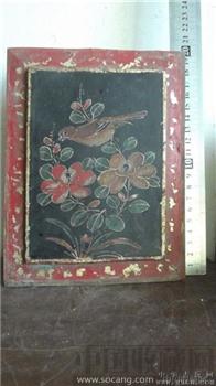 漆板画，小鸟在花丛中，上个世纪的纯手工绘制民间艺人的 -收藏网