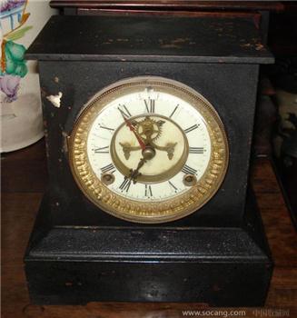 美国瓷盘铁壳明摆座钟 带钥匙-收藏网