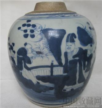清中青花人物图罐-收藏网