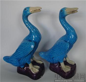 蓝秞鸭子摆件一对-收藏网