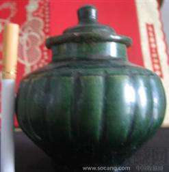 緑釉瓜棱小罐  -收藏网