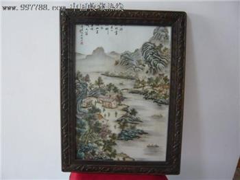 青绿山水人物瓷版画 -收藏网