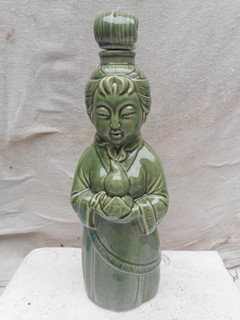 绿釉人物造型瓷酒瓶一个 -收藏网
