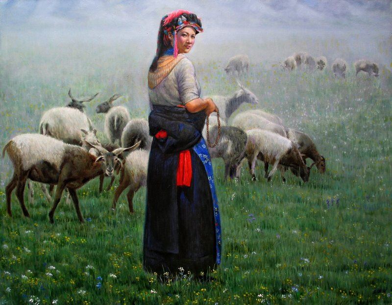 牧羊女-王洪升的油画