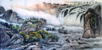 刘京河六尺山水《春山观瀑图》-收藏网