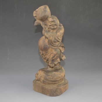 越南天然沉香木雕工艺品弥勒拜寿佛像摆件木质工艺品-收藏网