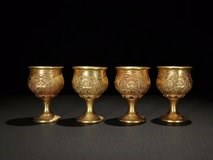 清代 宫廷御用 铜鎏金酒杯一套-收藏网