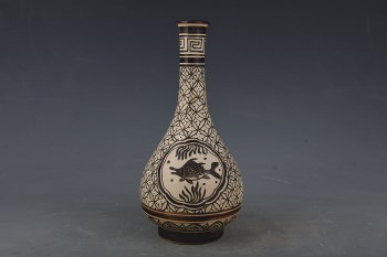 宋吉州窑鱼藻纹胆瓶-收藏网